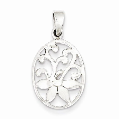 Sterling Silver Polished Oval Filigree Flower Pendant, Pendants for Necklace