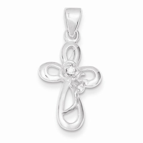 Sterling Silver & CZ Polished Cross pendant, Charm
