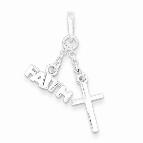 Sterling Silver Polished Faith & Cross Pendant, Pendants for Necklace