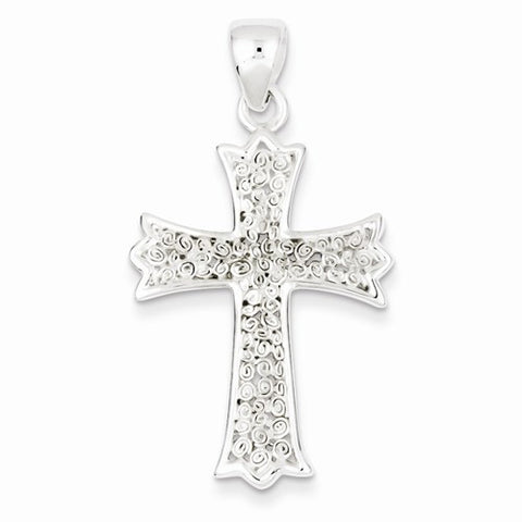 Sterling Silver Polished Filigree Cross Pendant, Pendants for Necklace
