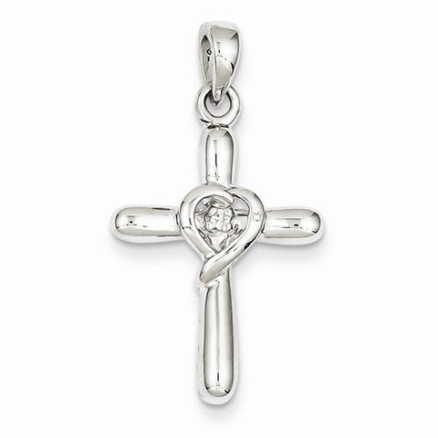 Sterling Silver White CZ Heart Cross Pendant, Pendants for Necklace