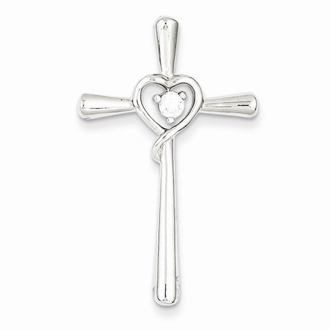 Sterling Silver CZ in Heart Cross Pendant, Pendants for Necklace