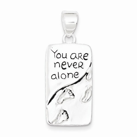 Sterling Silver You Are Never Alone Antiqued Footprint Pendant, Pendants for Necklace