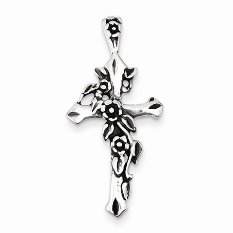 Sterling Silver Antiqued Flowered Cross Pendant, Pendants for Necklace