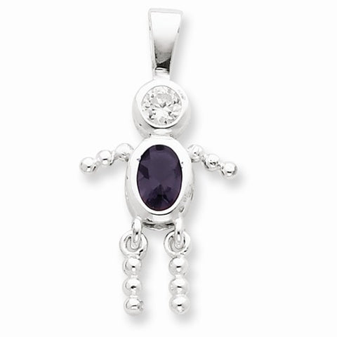 Sterling Silver CZ & February Glass Boy Pendant, Pendants for Necklace