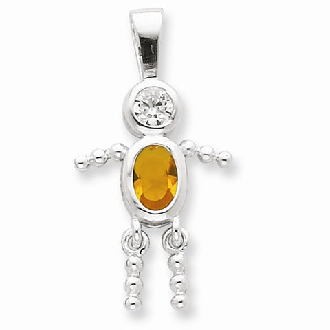 Sterling Silver CZ & November Glass Boy Pendant, Pendants for Necklace