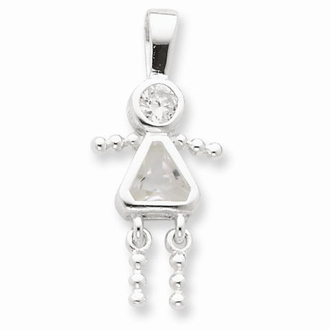 Sterling Silver CZ & April Glass Girl Pendant, Pendants for Necklace