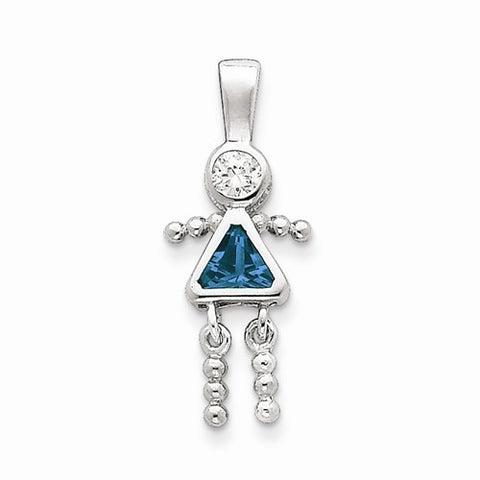 Sterling Silver CZ & December Glass Girl Pendant, Pendants for Necklace