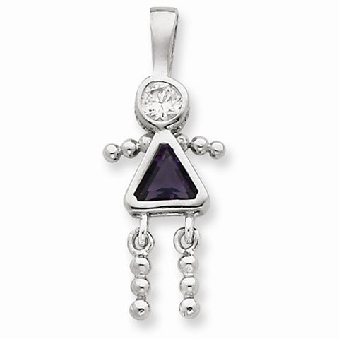 Sterling Silver CZ & February Glass Girl Pendant, Pendants for Necklace