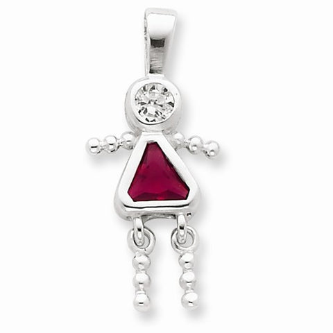 Sterling Silver CZ & July Glass Girl Pendant, Pendants for Necklace