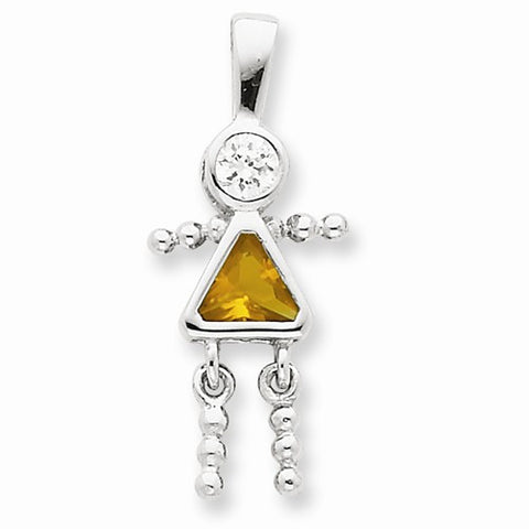 Sterling Silver CZ & November Glass Girl Pendant, Pendants for Necklace