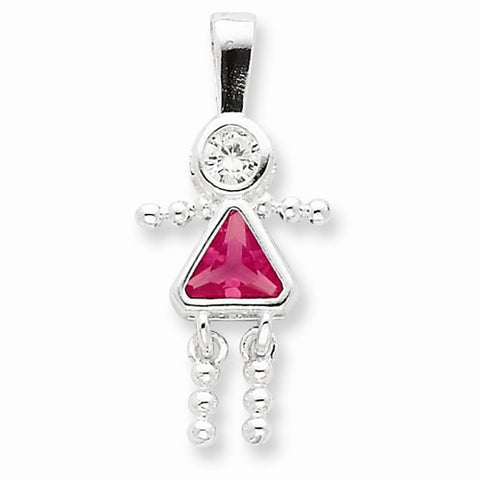 Sterling Silver CZ & October Pink CZ Girl Pendant, Pendants for Necklace