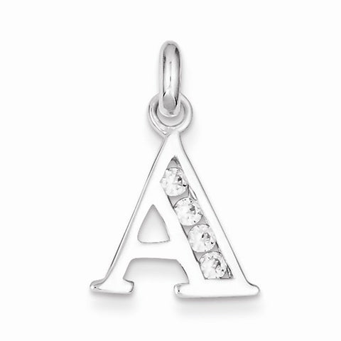 Sterling Silver White CZ Initial A Pendant, Pendants for Necklace