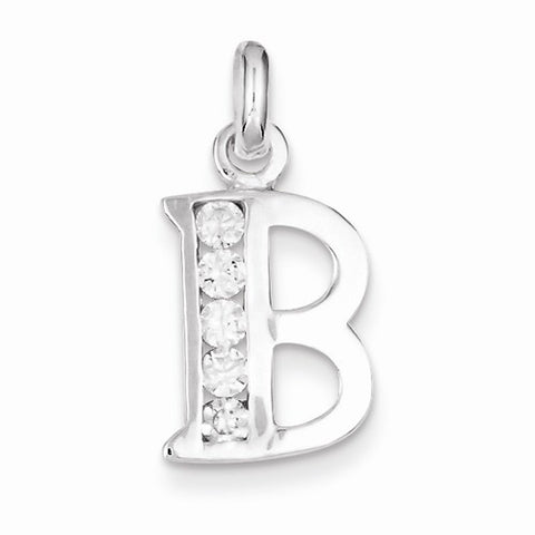Sterling Silver White CZ Initial B Pendant, Pendants for Necklace