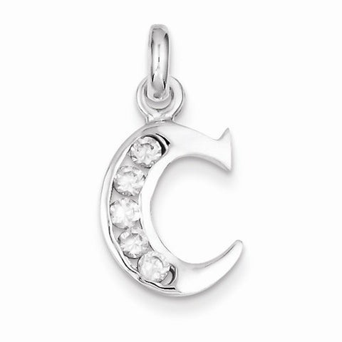 Sterling Silver White CZ Initial C Pendant, Pendants for Necklace