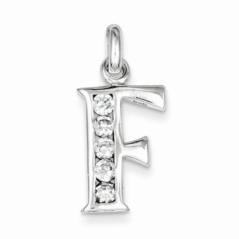 Sterling Silver White CZ Initial F Pendant, Pendants for Necklace