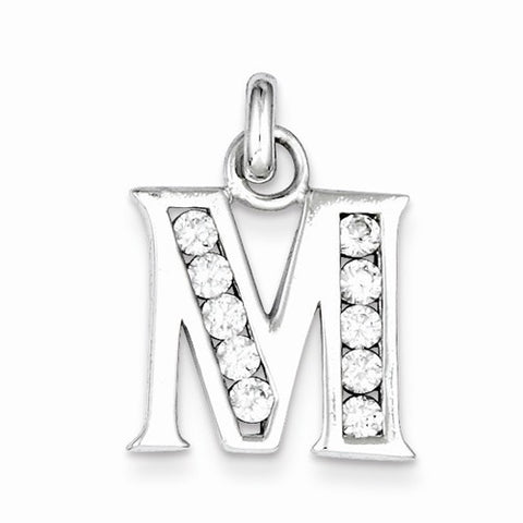 Sterling Silver White CZ Initial M Pendant, Pendants for Necklace