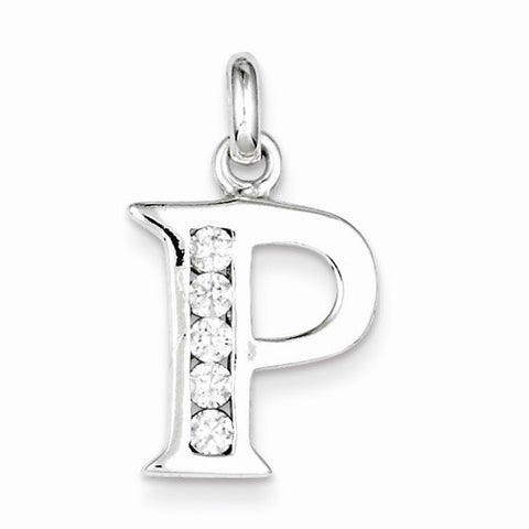 Sterling Silver White CZ Initial P Pendant, Pendants for Necklace