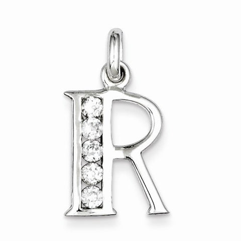 Sterling Silver White CZ Initial R Pendant, Pendants for Necklace