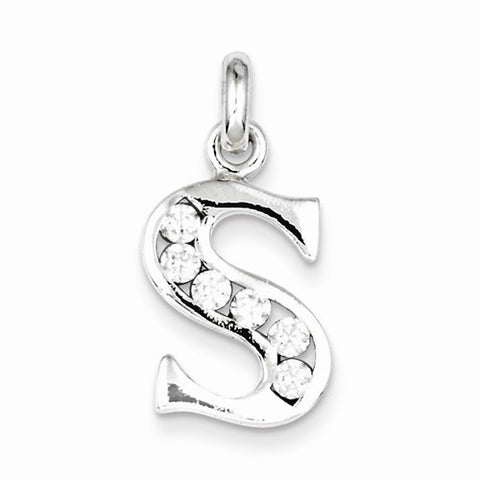 Sterling Silver White CZ Initial S Pendant, Pendants for Necklace