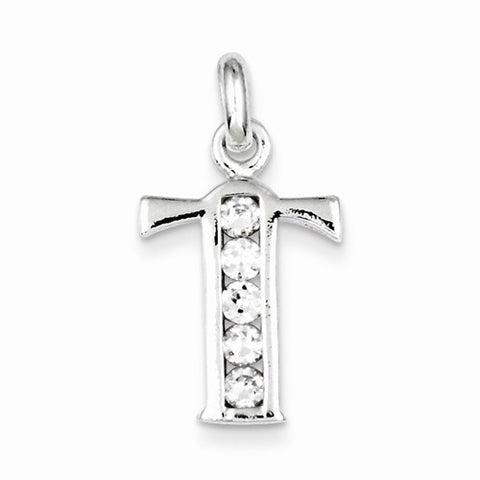 Sterling Silver White CZ Initial T Pendant, Pendants for Necklace