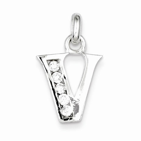 Sterling Silver White CZ Initial V Pendant, Pendants for Necklace