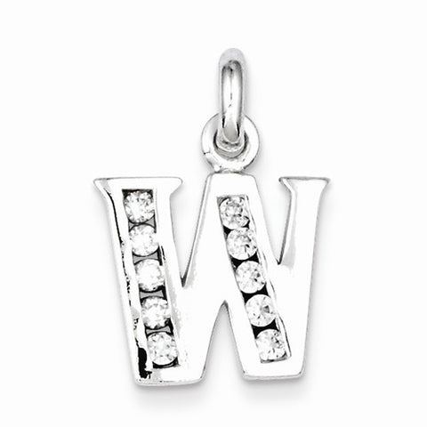 Sterling Silver White CZ Initial W Pendant, Pendants for Necklace