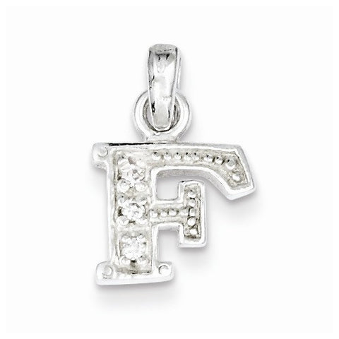 Sterling Silver CZ Initial F Pendant, Charm