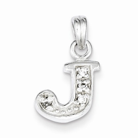 Sterling Silver CZ Initial J Pendant, Delightful Pendants for Necklace