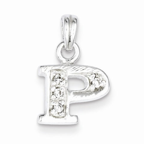 Sterling Silver CZ Initial P Pendant, Lovely Pendants for Necklace