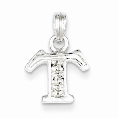 Sterling Silver CZ Initial T Pendant, Alluring Pendants for Necklace