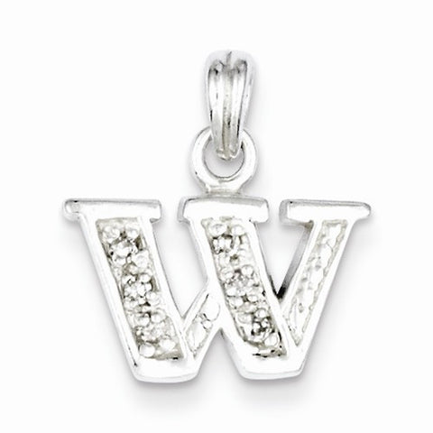 Sterling Silver CZ Initial W Pendant, Charm
