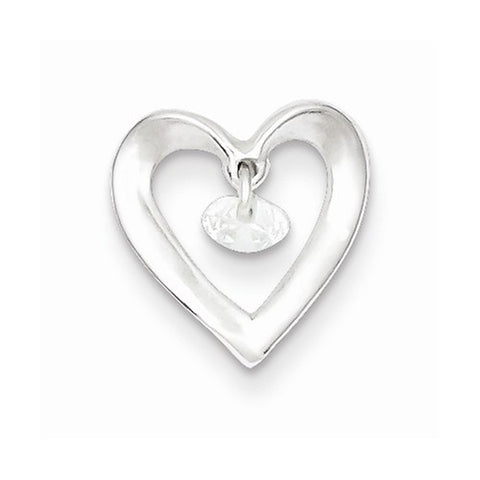 Sterling Silver Polished Heart w/CZ Dangle Pendant, Pendants for Necklace