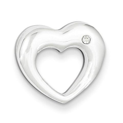 Sterling Silver Polished Heart w/CZ Slide Pendant, Pendants for Necklace