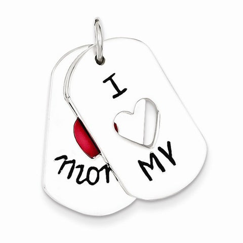 Sterling Silver I Love My Mom Moveable Pendant, Pendants for Necklace