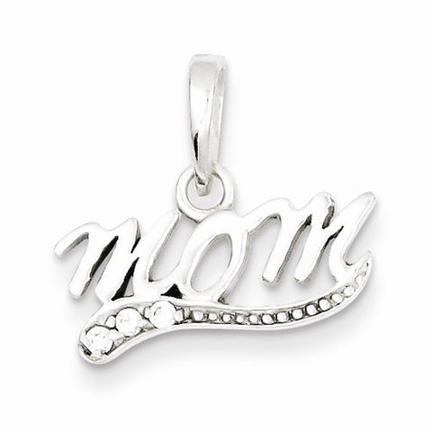 Sterling Silver CZ Polished Mom Pendant, Pendants for Necklace