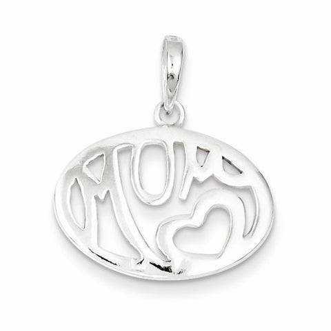 Sterling Silver Polished Oval Mom Pendant, Pendants for Necklace