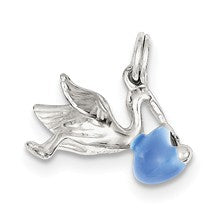 Sterling Silver Blue Enamel Polished Stork Charm hide-image
