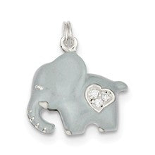 Sterling Silver CZ Grey Enameled Polished Elephant Charm hide-image