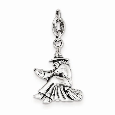 Sterling Silver Antiqued Witch Slide Pendant, Pendants for Necklace