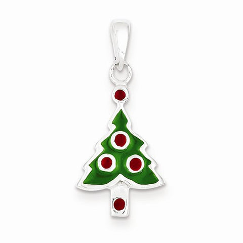 Sterling Silver Enameled Christmas Tree Pendant, Pendants for Necklace