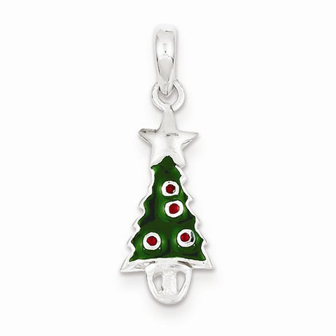 Sterling Silver Enameled Christmas Tree w/Star Pendant, Pendants for Necklace