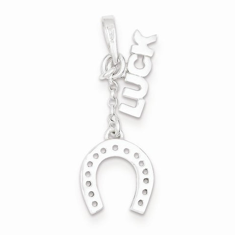 Sterling Silver Polished Luck & Horseshoe Pendant, Pendants for Necklace
