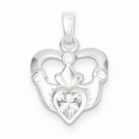 Sterling Silver Polished Claddagh with CZ Pendant, Pendants for Necklace