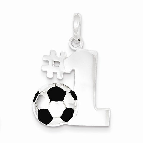 Sterling Silver Enameled & Polished Number One Soccer Pendant, Pendants for Necklace