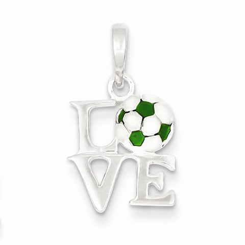 Sterling Silver Enameled & Polished Love Soccer Pendant, Pendants for Necklace