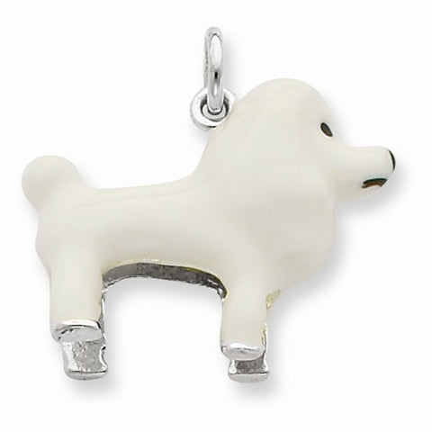 Sterling Silver White Enamel Poodle Pendant, Pendants for Necklace