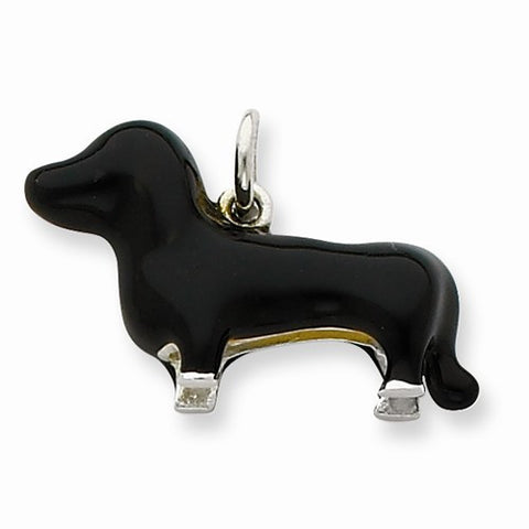 Sterling Silver Black Enamel Dachshund Pendant, Pendants for Necklace