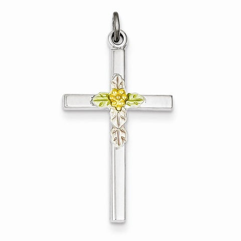 Sterling Silver Polished Epoxy & Gold Plated Cross Pendant, Fine Pendants for Necklace