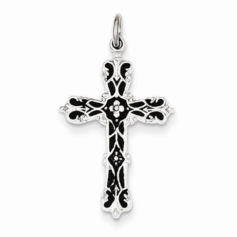 Sterling Silver with Black Epoxy Cross Pendant, Pendants for Necklace